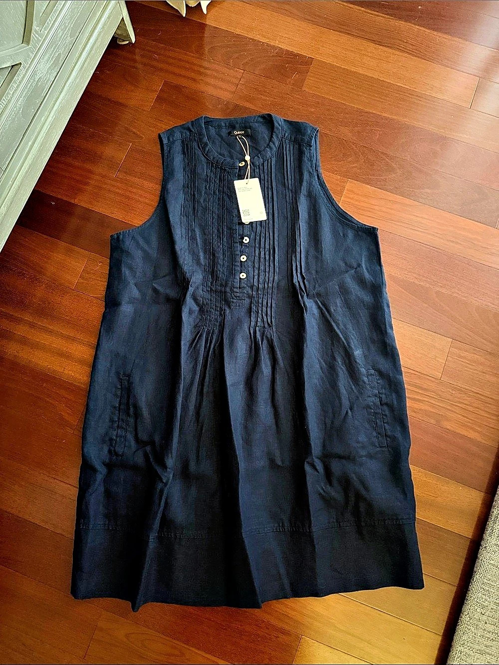 Quince 100% European Linen Sleeveless Swing Dress Black Large NWT